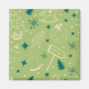 Grüner Hintergrund mit Weihnachtsbäumen, Schildern Magnet