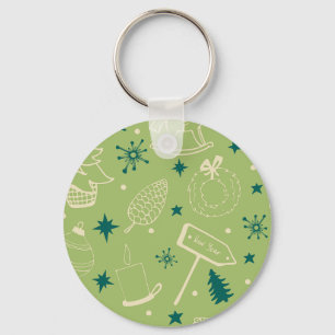 Grüner Hintergrund mit Weihnachtsbäumen, Schildern Schlüsselanhänger