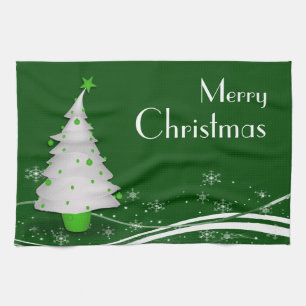 Grüner Hintergrund und weiße Bäume Weihnachten Küchentuch