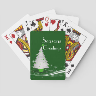 Grüner Hintergrund und weißer Weihnachtsbaum Spielkarten