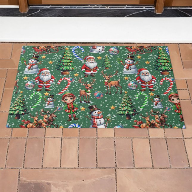 Grüner Hintergrund Weihnachtsdekorationsmuster Fußmatte (Von Creator hochgeladen)