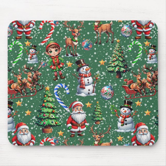 Grüner Hintergrund Weihnachtsdekorationsmuster Mousepad (Vorne)