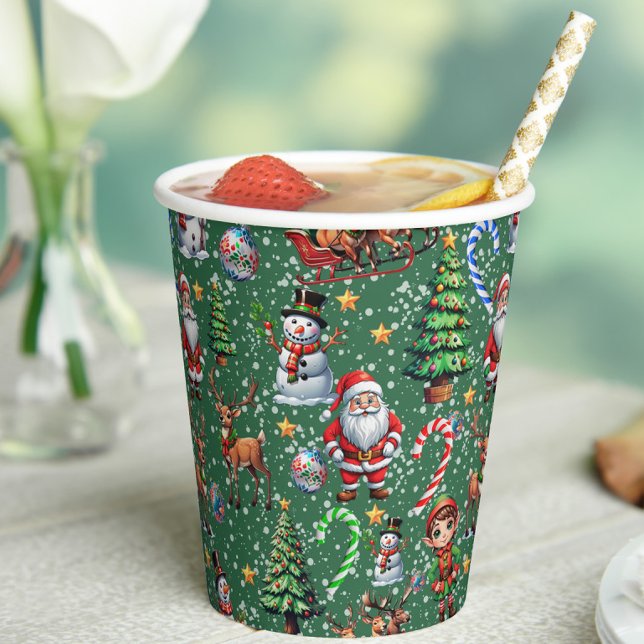 Grüner Hintergrund Weihnachtsdekorationsmuster Pappbecher (Von Creator hochgeladen)