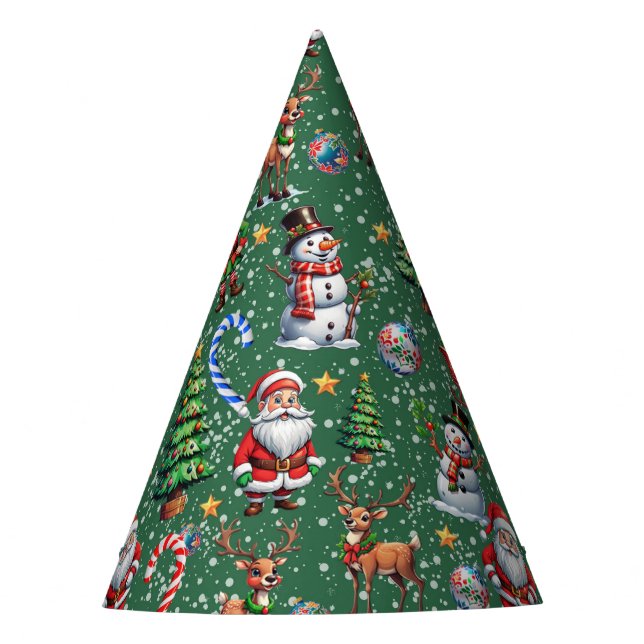 Grüner Hintergrund Weihnachtsdekorationsmuster Partyhütchen (Vorderseite)