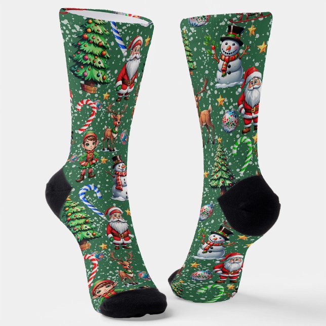 Grüner Hintergrund Weihnachtsdekorationsmuster Socken (Von Creator hochgeladen)