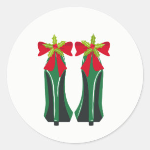 Grüner hoher Heels mit Weihnachtsbögen Runder Aufkleber