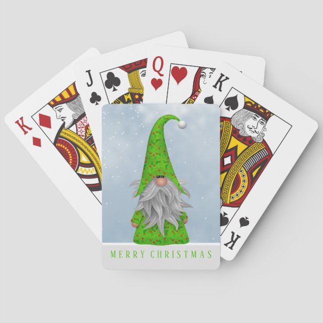 Grüner Holiday Gnome| Frohe Weihnachten Spielkarten (Rückseite)