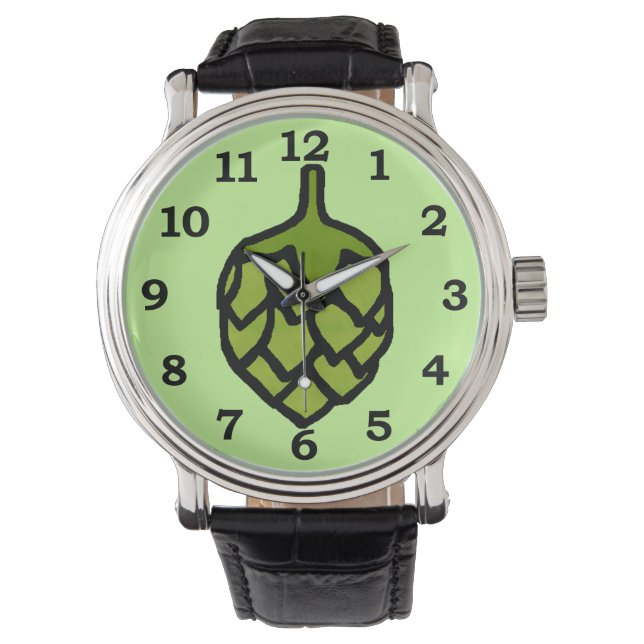 Grüner Hopfen Pflanze Bier Armbanduhr (Vorderseite)