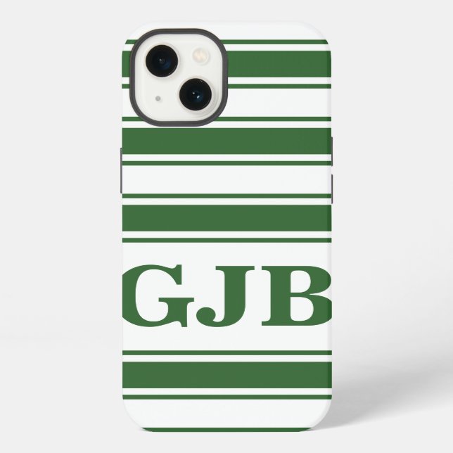 Grüner horizontaler Streifen mit Monogramm iPhone Hülle (Rückseite)