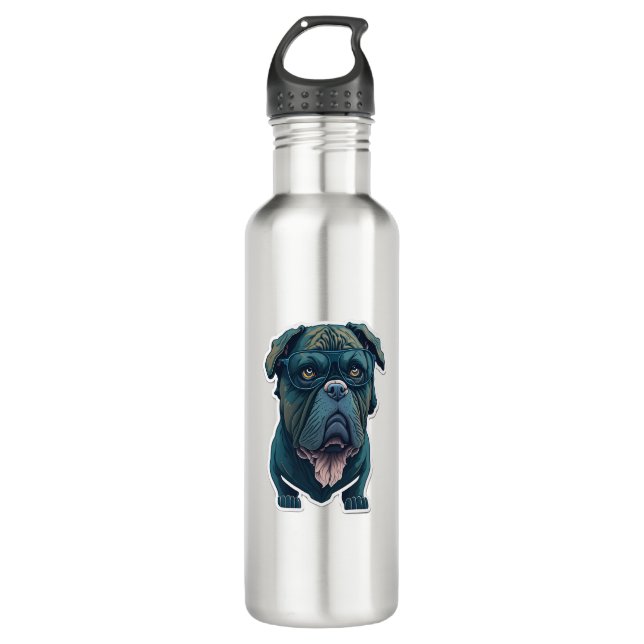 Grüner Hund mit Brille Edelstahlflasche (Vorderseite)