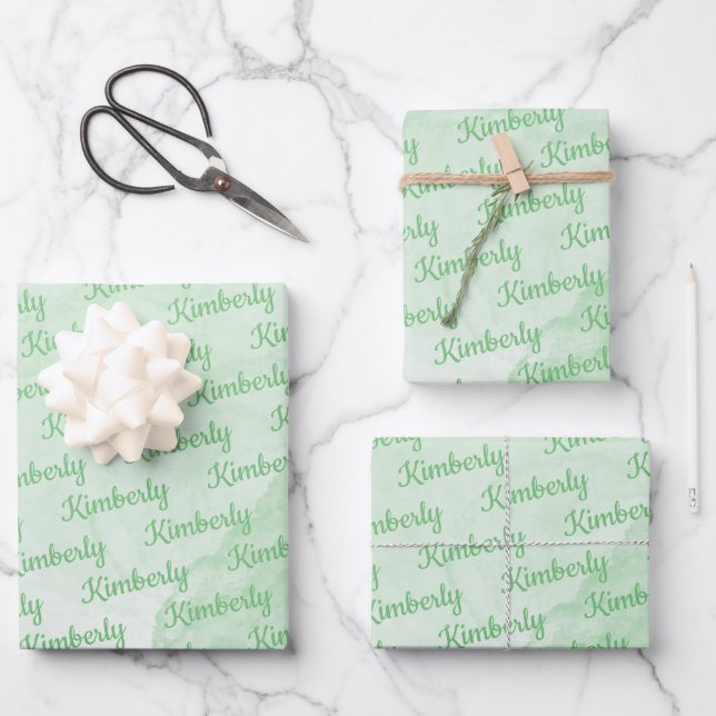 Grüner Individuelle Name Personalisiert Geschenkpapier Set (Vorderseite)