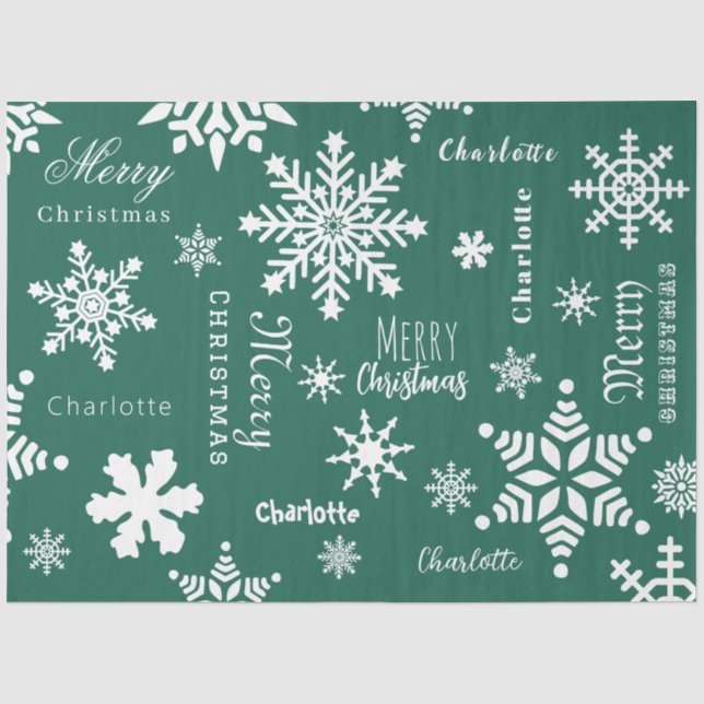Grüner Individuelle Name Weihnachtsschnee Seidenpapier (Vorderseite)