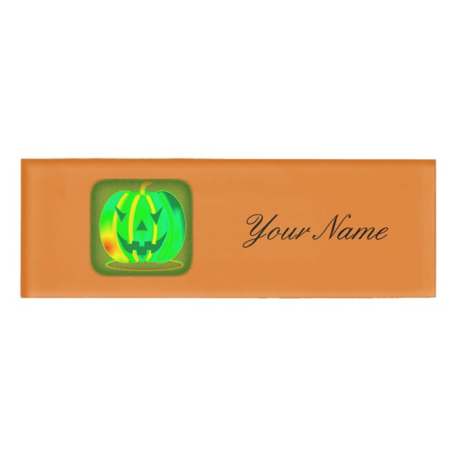 Grüner Jack o'lantern Halloween Thunder_Cove Namenschild (Vorderseite)