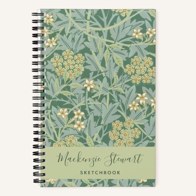 Grüner Jasmin-Blumenmuster-Skizzenbuch Notizbuch (Vorderseite)