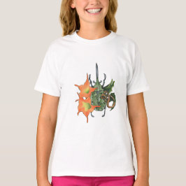 Grüner Käfer mit orangefarbenen Blume T-Shirt