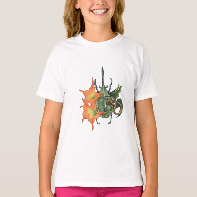 Grüner Käfer mit orangefarbenen Blume T-Shirt (Vorderseite)
