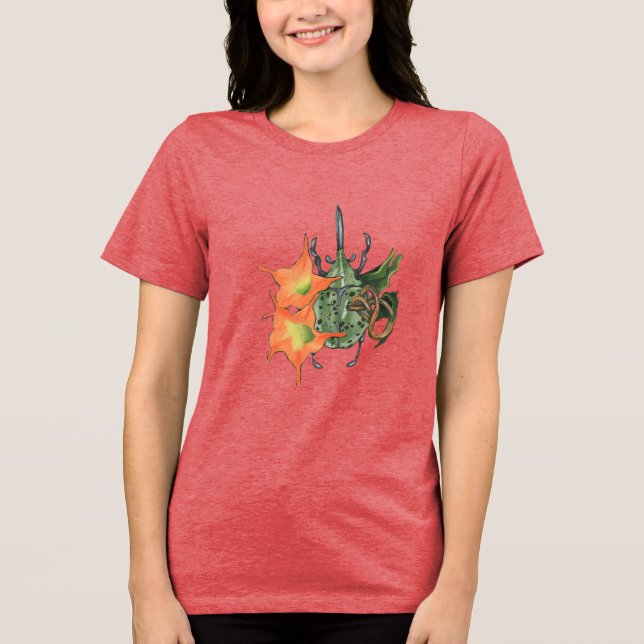 Grüner Käfer mit orangefarbenen Blume Tri-Blend Shirt (Vorderseite)
