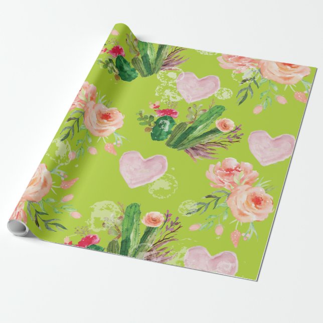 Grüner Kakteen, Aquarell Geschenkpapier (Ungerollt)