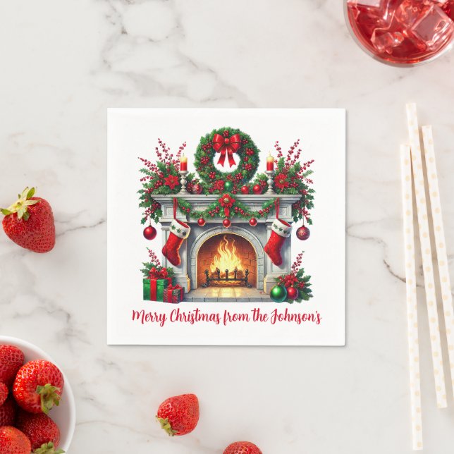 Grüner Kamin und Weihnachtskamin Serviette (Beispiel)