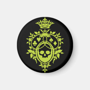 Grüner Kamm mit Totenkopf und Kartenspiel Magnet