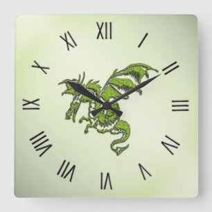 Grüner Kampf-Drache Quadratische Wanduhr