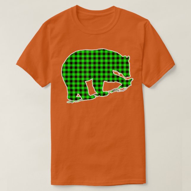 Grüner Karierter Bär T-Shirt (Design vorne)