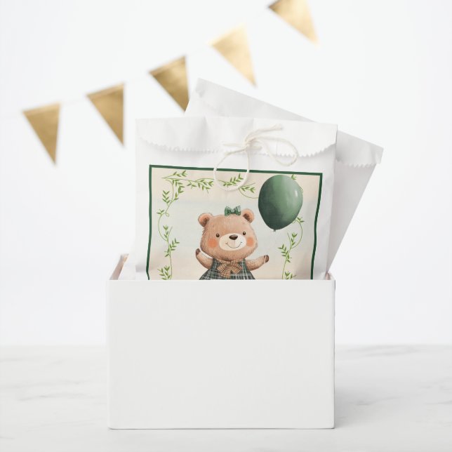 Grüner Karierter Kleiderbär mit Haarbow Geschenktütchen (Party)