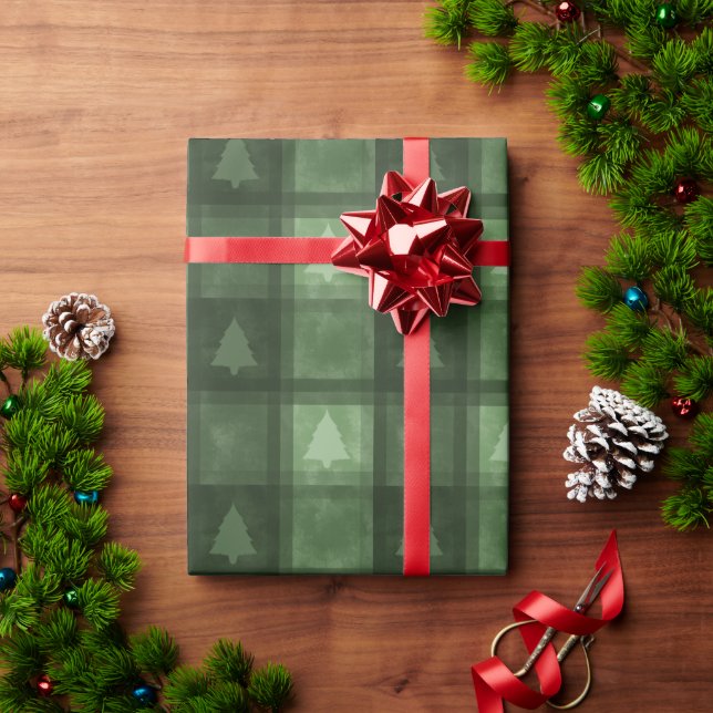Grüner karierter Stoff mit Tannen Weihnachten Geschenkpapier (Feiertagsgeschenk)