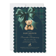 Grüner Karo-Teddybär-Junge-Baby-Shower-Einladung i