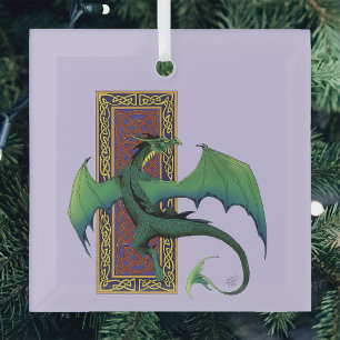 Grüner keltischer Drache lila Fantasy-Knotenmuster Ornament Aus Glas
