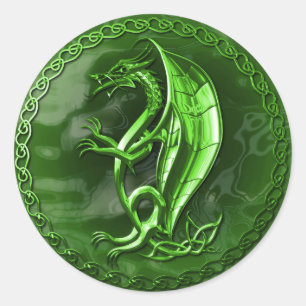 Grüner keltischer Drache Runder Aufkleber