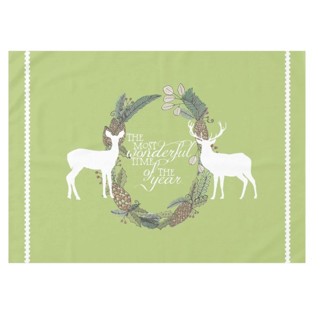 Grüner Kiefernkranz Hirsch Wunderschönes Lebenstab Tischdecke (Vorderseite (Horizontal))