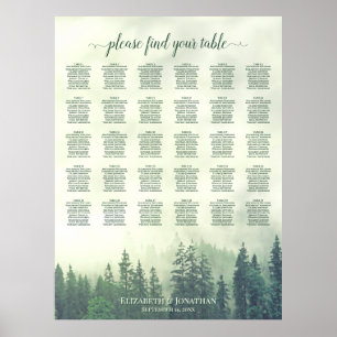 Grüner Kiefernwald 30-Tisch-Hochzeits-Sitzplan Poster