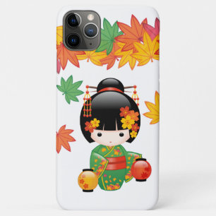 Grüner Kimono Kokeshi-Puppe mit Ahornblättern Case-Mate iPhone Hülle