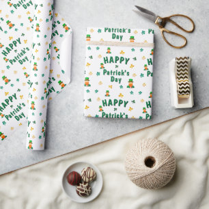 Grüner Kleeblatt Shamrock Leprechaun Patrick's Day Geschenkpapier