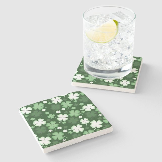Grüner Kleeblatt, St. Patrick's Day Steinuntersetzer (Seitenansicht)