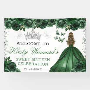 Grüner Kleid Blonde Prinzessin Floral Sweet 16 Banner