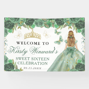 Grüner Kleid Blondine Prinzessin Floral Sweet 16 Banner