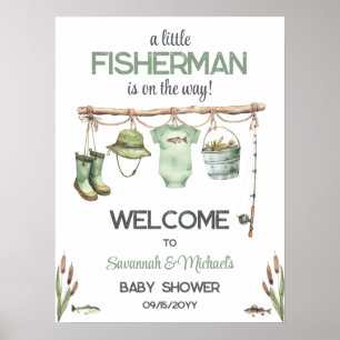 Grüner kleiner Fischer-Baby-Shower-Empfang Poster