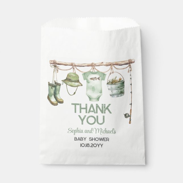 Grüner Kleiner Fischer Baby Shower Geschenktütchen (Vorderseite)