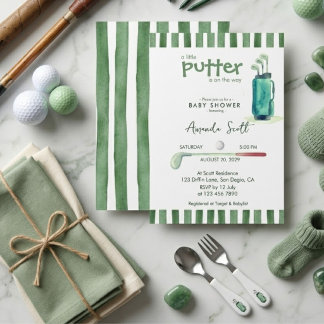 Grüner Kleiner Putter auf dem Weg Golf Babyparty Einladung