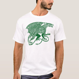 Grüner Knüpfarbeit-Drache auf Weiß T-Shirt