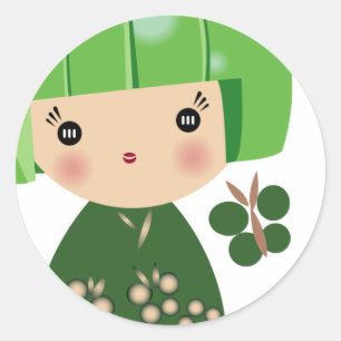Grüner Kokeshi Dreiergruppe-Aufkleber Runder Aufkleber