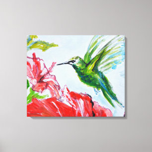 Grüner Kolibri und roter Hibiskus Leinwanddruck