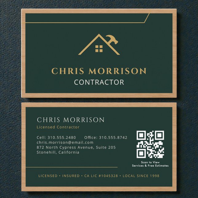 Grüner Konstruktionsprofi Holz-QR-Code Visitenkarte (Von Creator hochgeladen)
