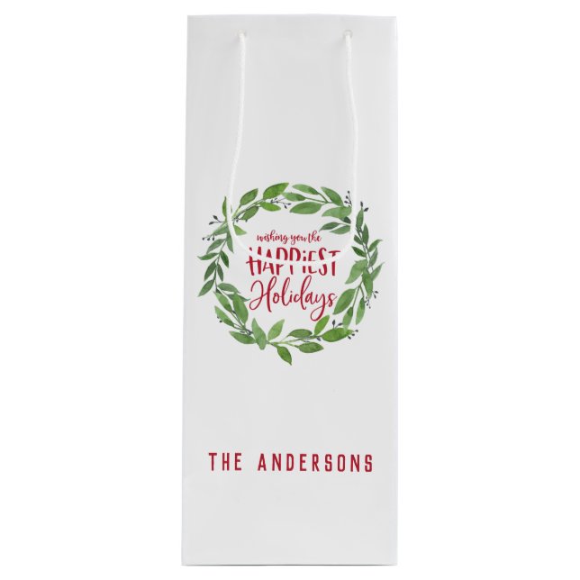 grüner Kranz am glücklichsten Urlaub Geschenktüte Für Weinflaschen (Vorderseite)