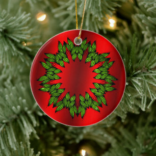 Grüner Kranz an Roten Weihnachten Keramik Ornament