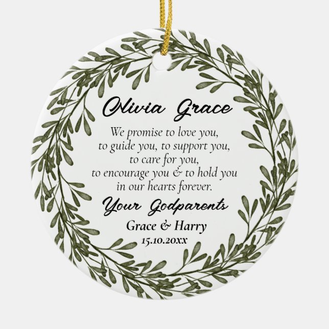 Grüner Kranz-Eltern versprechen Godchild Keramik Ornament (Vorne)