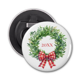 Grüner Kranz mit rotem Gingham Bow Flaschenöffner