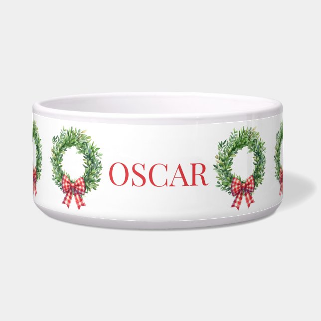 Grüner Kranz mit rotem Gingham Bow Napf (Vorderseite)